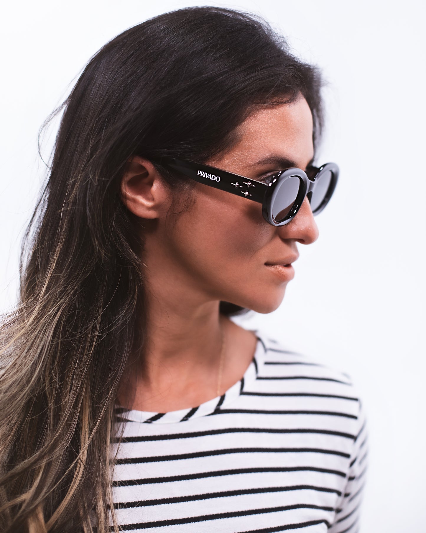 Asio - Designer Oval Sunglasses - Black & Snowy White