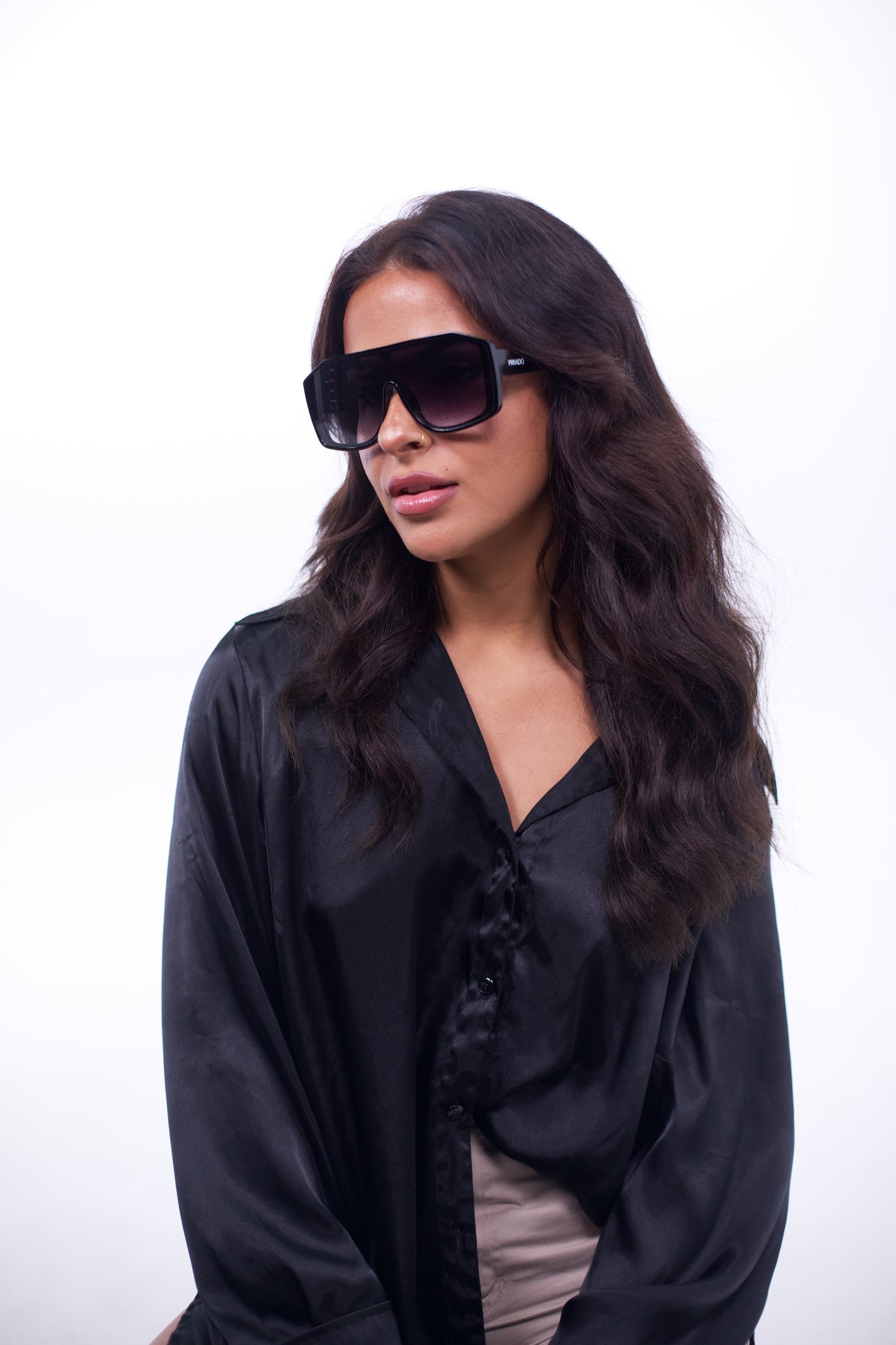 Pygmy -  Square Statement Sunglasses - Black & Beige