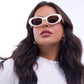 Asio - Designer Oval Sunglasses - Black & Snowy White