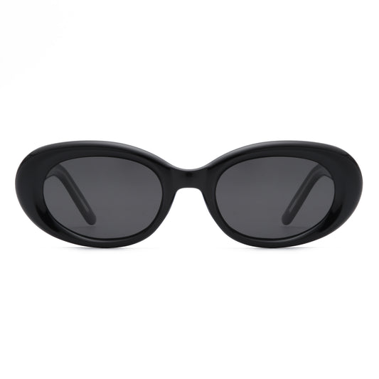 Asio - Designer Oval Sunglasses - Black & Snowy White