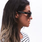 Asio - Designer Oval Sunglasses - Black & Snowy White