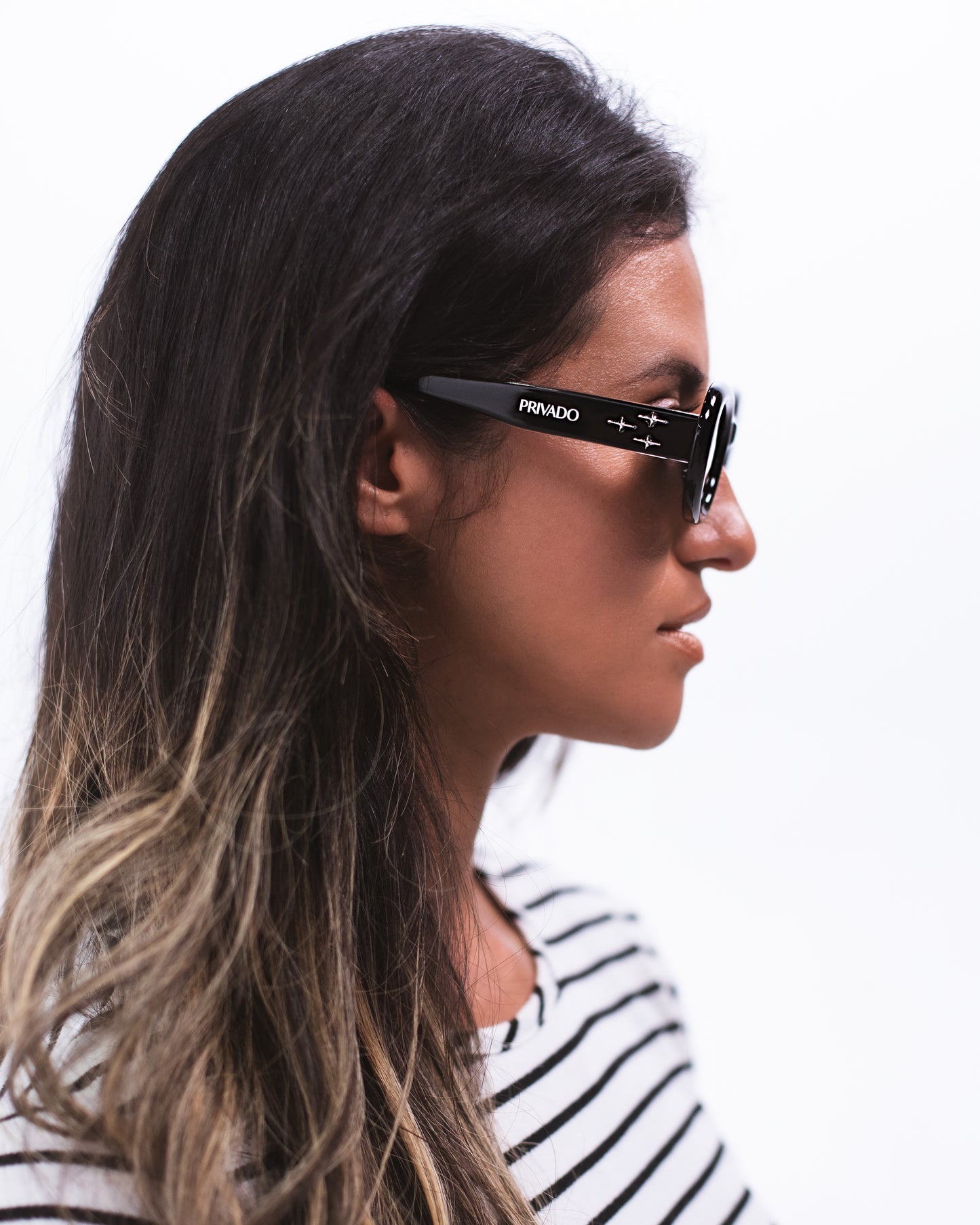 Asio - Designer Oval Sunglasses - Black & Snowy White