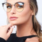 Privado Verraux black & gold blue light sunglasses on female model