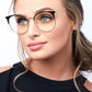 Privado Verraux black & gold blue light sunglasses on female model